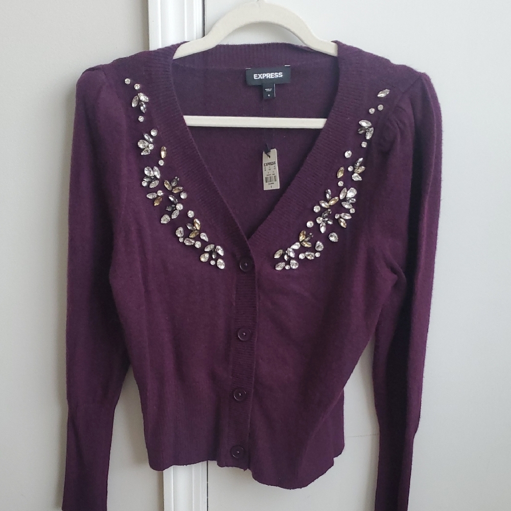 Express Deep Purple Embellished Cardigan